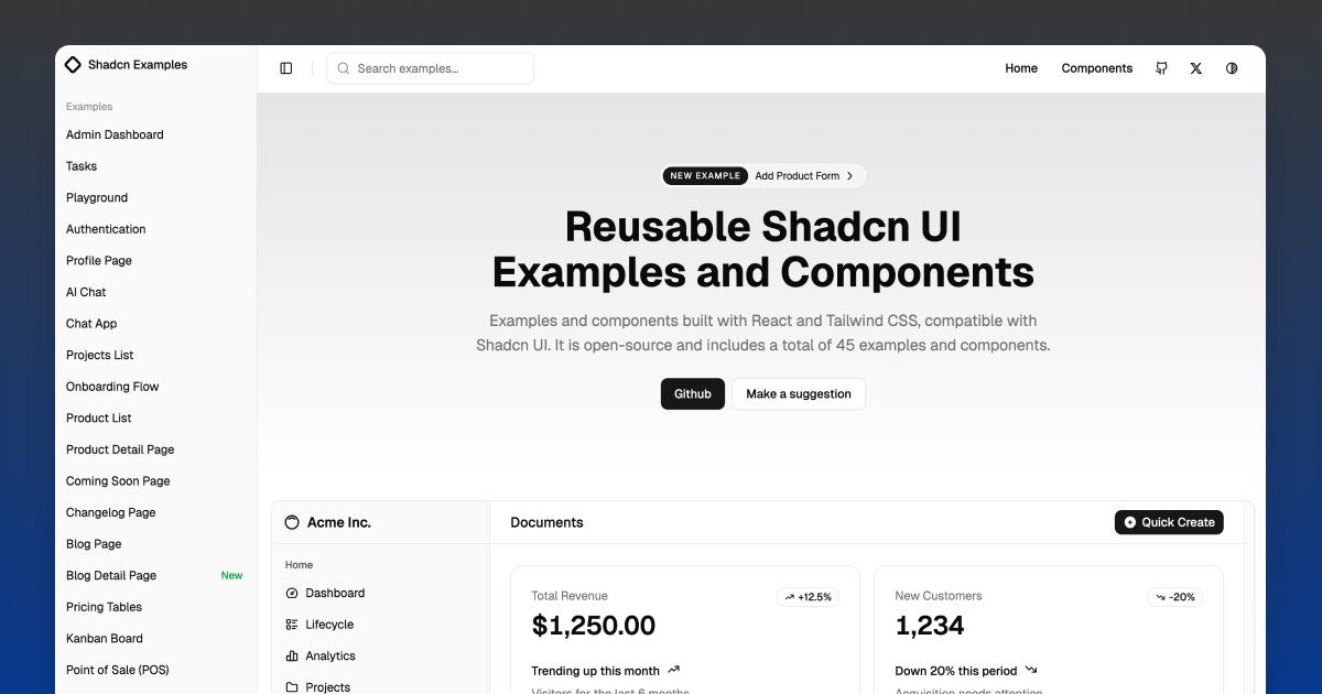 Shadcn UI Examples thumbnail 1